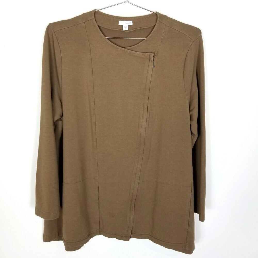J.‎ Jill Women  Zip Up Cardigan Sweater size L Beige Pima Cotton Preppy Office